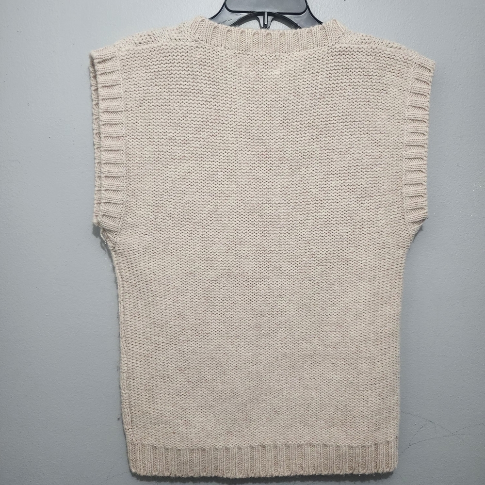 Vintage Pqs Women's Cream Knit Sweater Vest Pure Wool Size M - Picture 4 of 5